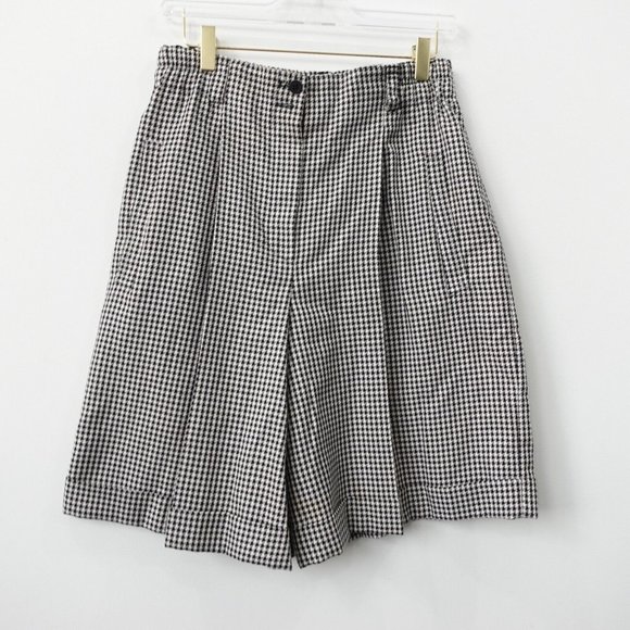 Mondi‎ Short Womens Size 42 Wool High Waisted Houndstooth Culotte Black Large - Picture 1 of 10